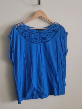Ralph Lauren Crochet Collar Cap Sleeve Top, Women's XL, Cobalt Blue